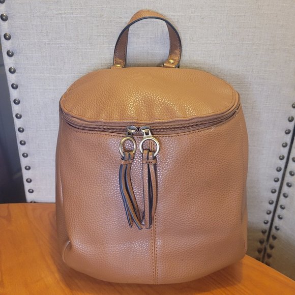 SALE - NWOT - Caramel Brown Faux Leather Backpack - Picture 1 of 7